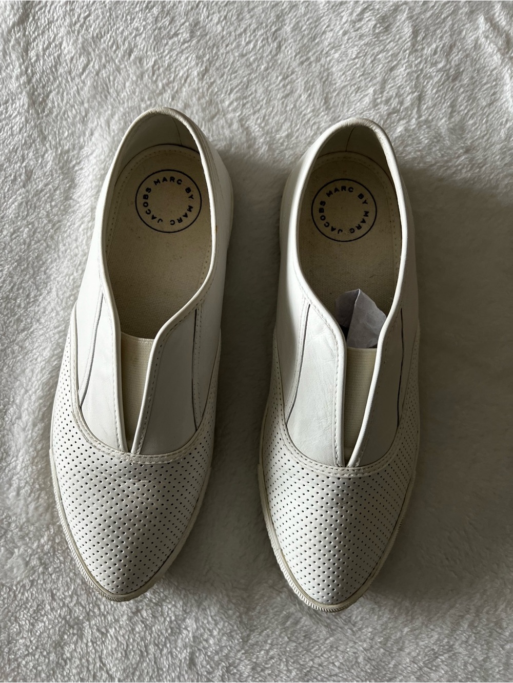 Marc By Marc Jacobs White Perforated Leather Slip-On Loafers
